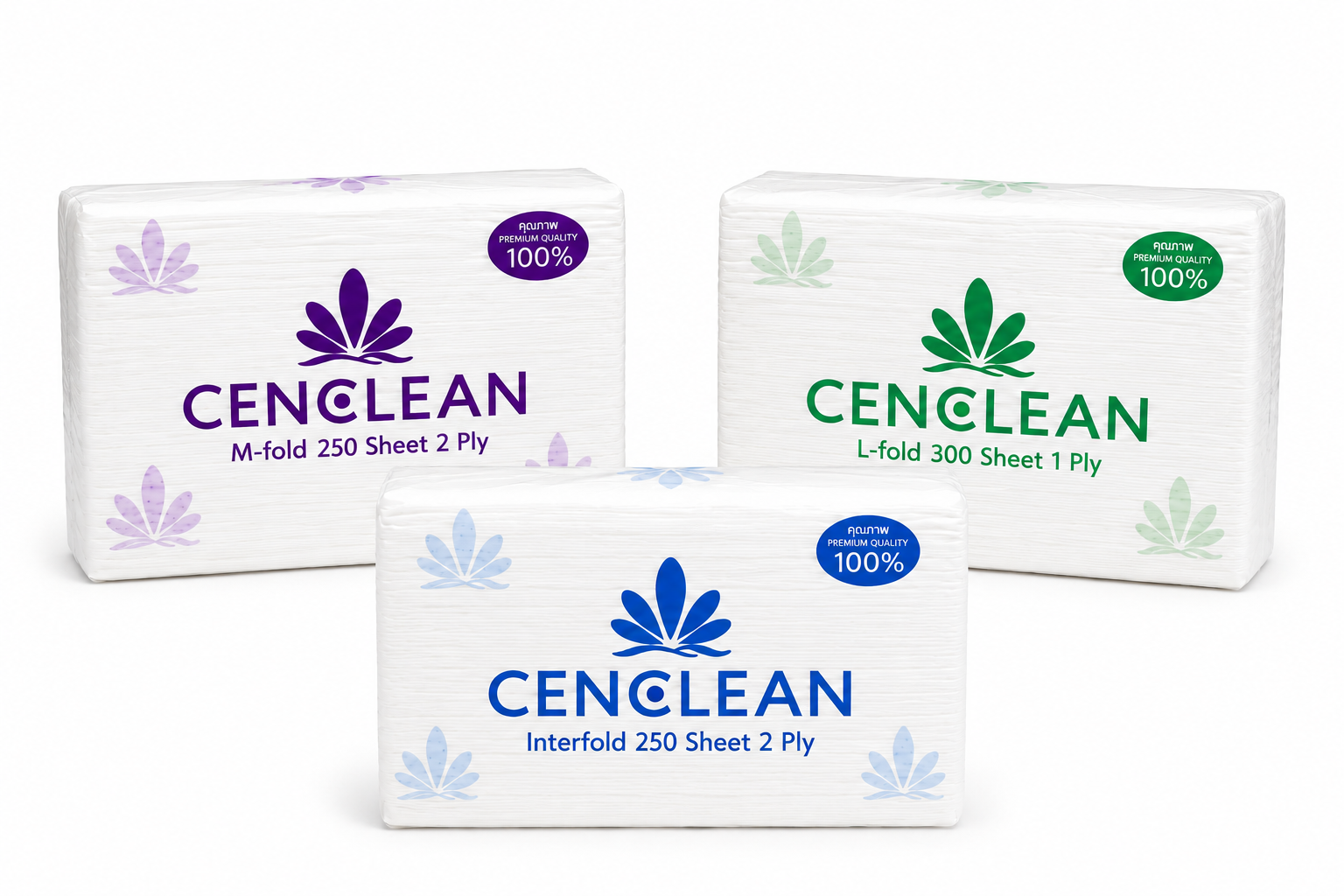 กระดาษเช็ดมือ CENCLEAN 3 ประเภท M-Fold Interfold L-Fold